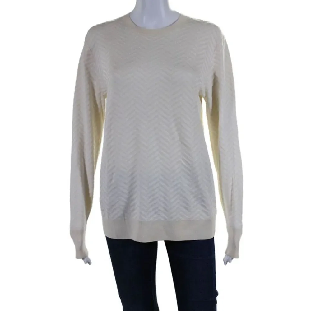 Theory Womens Long Sleeves Hannalor Evian Stretch Sweater White Wool Size Small